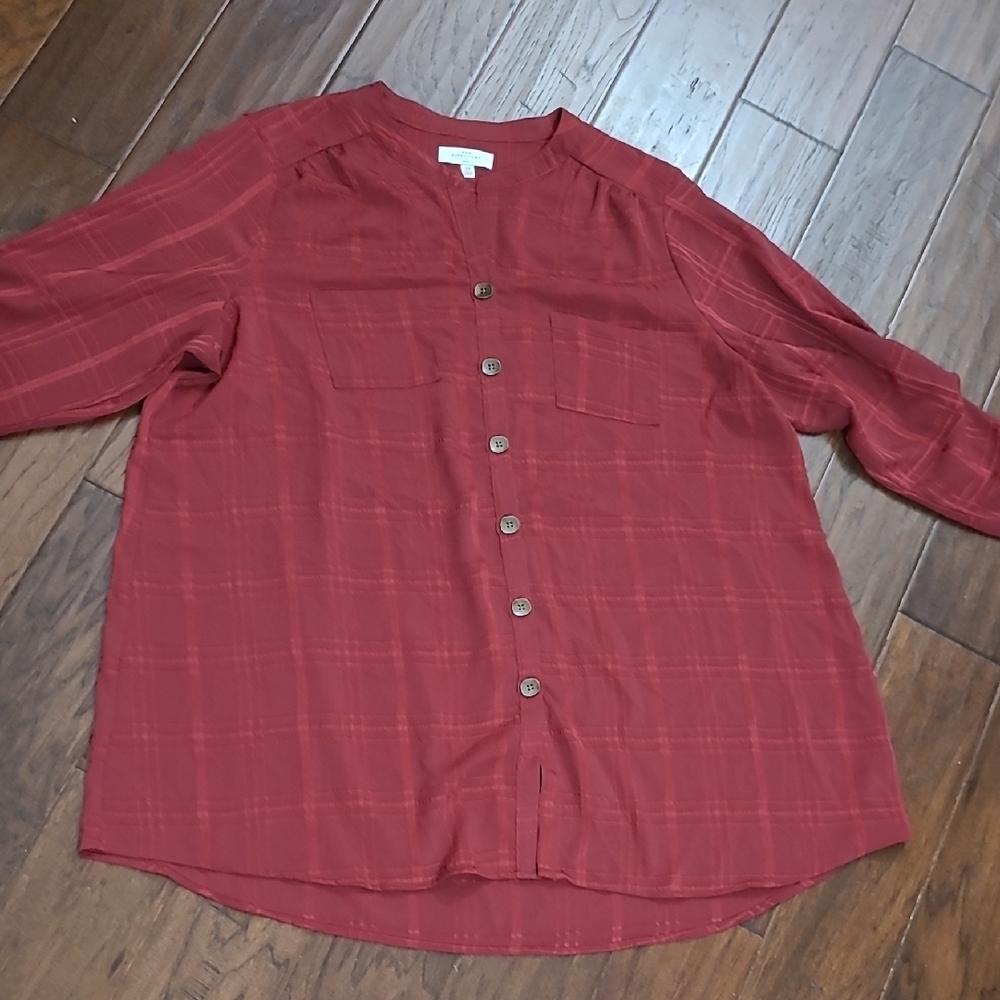 New Directions Cranberry design Button Down Blouse size 3X